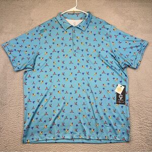 Caddy Cart Golf Polo Mens XL‎ Ocean Blue Macaw Tropical Hawaiian Stretch UPF50